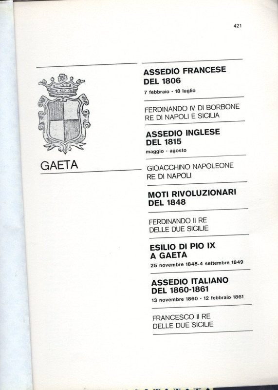 TRAINA M. - GAETA. Assedi vari 1806 - 1815 - 1848 - esilio di PioIX -1860-1861. ...