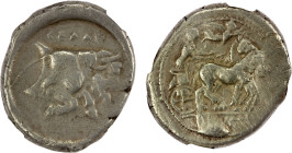 SICILY: Gela, AR tetradrachm (16.70g), ca. 440-430 BC, Jenkins-379, SNG ANS 72 (same dies), charioteer driving quadriga right, Nike flying right above...