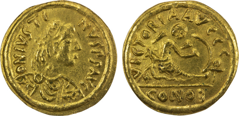 BYZANTINE EMPIRE: Justin II, 565-578, AV semissis (2.12g), Sicily, S-416C, DOC-2...