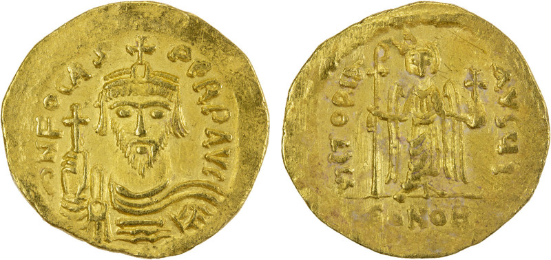 BYZANTINE EMPIRE: Phocas, 602-610, AV solidus (4.43g), Constantinople, S-618, 10...