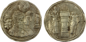 SASANIAN KINGDOM: Varhran II, 276-293, AR drachm (3.36g), G-64 (VII/2), Sunrise-786, busts of the king, queen, and prince, the prince not holding anyt...