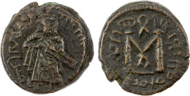 ARAB-BYZANTINE: Standing Caliph, ca. 692-700, AE fals (3.61g), NM, A-M3545, W-104. SNAT-716, Goodwin-163/166, capital M instead of circle-on-steps ins...