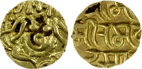 GHORID: Mu'izz al-Din Muhammad, 1171-1206, AV stater (4.15g), NM, ND, A-1764.2, De-253, Lakshmi obverse, naming Mu'izz al-Din alone in Nagari legend o...