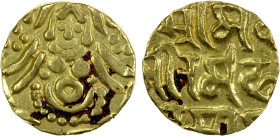 GHORID: Mu'izz al-Din Muhammad, 1171-1206, AV stater (4.22g), NM, ND, A-1764.2, De-253, Lakshmi obverse, naming Mu'izz al-Din alone in Nagari legend o...