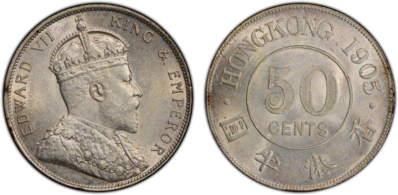 HONG KONG: Edward VII, 1901-1910, AR 50 cents, 1905, KM-15, an attractive lustro...