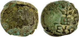 KAUSAMBI: Rajamitra, ca. 1st century AD, AE round unit (7.86g), Pieper, humped bull right, Ujjain symbol around // railed tree, nandipadha to right, B...