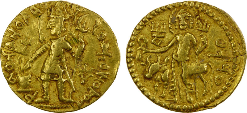 KUSHAN: Vasudeva I, ca. 190-230, AV dinar (7.89g), Mitch-3395, ANS-1092, king st...
