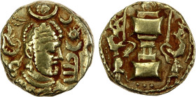 INDO-SASANIAN: Anonymous, circa 500, AV dinar (6.87g), bust right, derived from Peroz, type Göbl-167, uncertain legend to right (perhaps stylized sri ...
