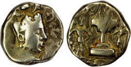 INDO-SASANIAN: Sri Harsharuka, late 6th century, AV dinar (6.88g), cf. Zeno-280497, Sasanian bust right, apparently derived from Varhran V (438-457), ...