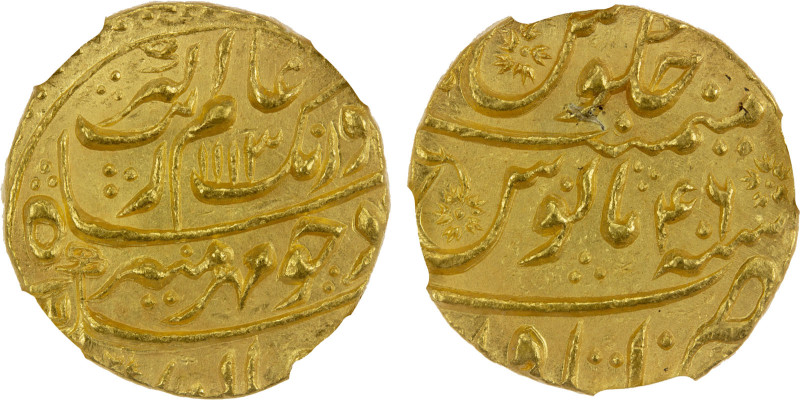 MUGHAL: Aurangzeb, 1658-1707, AV mohur, Itawa, AH1113 year 46, KM-315.22, fantas...