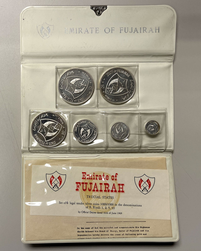 FUJEIRA: Muhammad b. Hamad al-Sharqi, 1952-1974, SET of 6 silver proof coins, KM...