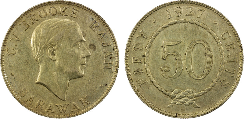 SARAWAK: Charles Vyner Brooke, 1917-1946, AR 50 cents, 1927-H, KM-19, one-year t...