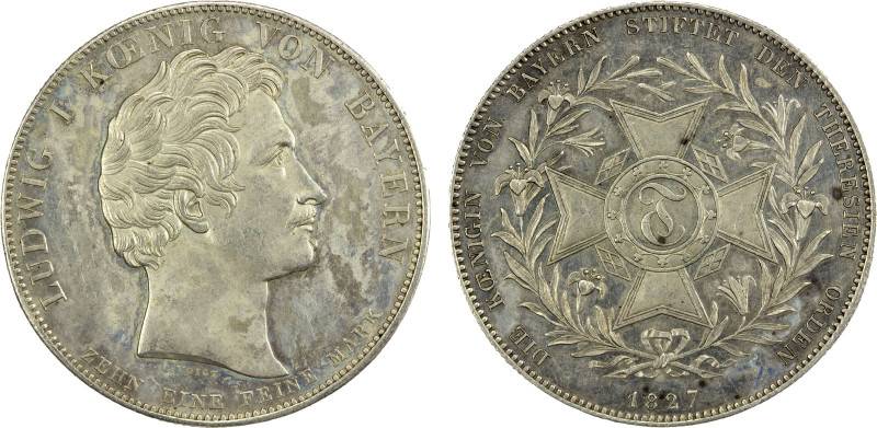 BAVARIA: Ludwig I, 1825-1848, AR thaler, 1827, KM-733, Founding of the Theresien...