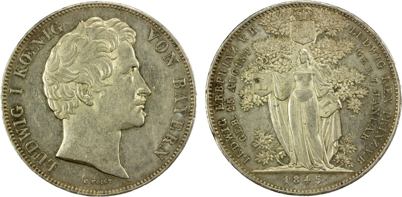 BAVARIA: Ludwig I, 1825-1848, AR 2 thaler, 1845, KM-821, Dav-593, Jaeger-76, Thu...