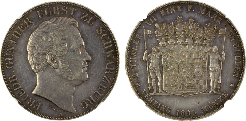 SCHWARZBURG-RUDOLSTADT: Friedrich Günther, 1807-1867, AR 2 thaler, 1845-A, KM-17...