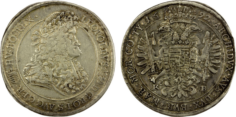 HUNGARY: Leopold I (The Hogmouth), 1657-1705, AR thaler (28.42g), 1692-KB, Dav-3...