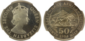 EAST AFRICA: Elizabeth II, 1952-1963, 50 cents, 1954, KM-36, an extremely rare British Royal Mint VIP Proof of Record, NGC graded Proof 65 CAMEO, RRR....