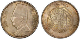 EGYPT: Fuad I, as King, 1922-1936, AR 20 piastres, 1929/AH1348, KM-352, a wonderfully lustrous mint example with light peripheral toning! PCGS graded ...