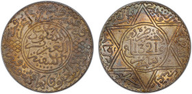 MOROCCO: Abd al-'Aziz, 1894-1908, AR 10 dirhams (rial), Paris, AH1321, Y-22.2, Lec-194, a wonderful mint state example! PCGS graded MS64, ex Charles W...