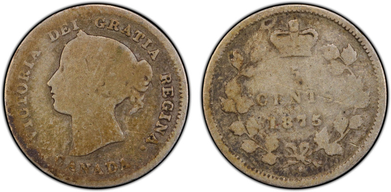 CANADA: Victoria, 1837-1901, AR 5 cents, 1875-H, KM-2, large date, scarce variet...