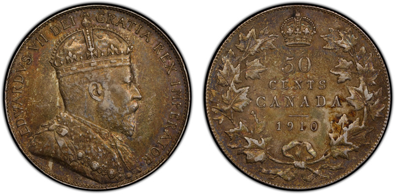 CANADA: Edward VII, 1901-1910, AR 50 cents, 1910, KM-12, Victorian Leaves type, ...