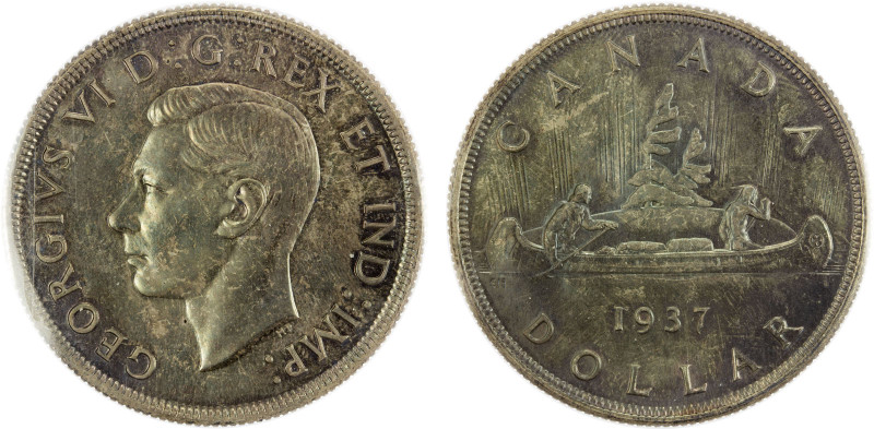 CANADA: George VI, 1936-1952, AR dollar, 1937, KM-37, muted multicolored toning,...