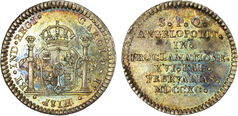 MEXICO: Puebla de Los Ángeles, AR proclamation medal (3.38g), 1790, Herrera-192,...