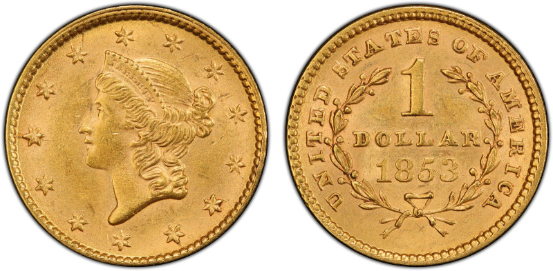 UNITED STATES: AV dollar, 1853, KM-73, Liberty Head, type I, an attractive lustr...