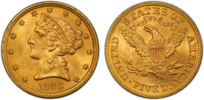 UNITED STATES: AV 5 dollars, 1899, KM-101, Liberty Head type gold 'half eagle', ...