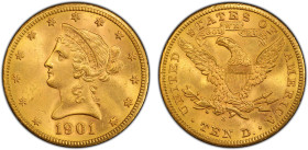 UNITED STATES: AV 10 dollars, 1901-S, KM-102, Liberty Head type gold 'eagle', a lovely lustrous example! PCGS graded MS63, ex Marcel Hoessly Collectio...