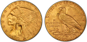 UNITED STATES: AV 21/2 dollars, 1912, KM-128, Indian Head type gold 'quarter eagle', a superb lustrous example and rare thus! PCGS graded MS65, R, ex ...