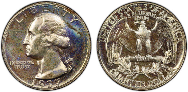 UNITED STATES: AR 25 cents, 1937, KM-164, Washington Head type, an incredible pr...