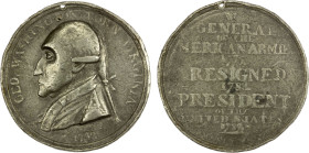 UNITED STATES: white metal medal, 1790, Baker-61A, 48mm plain-edged medal by Jacques Manly for George Washington; GEO. WASHINGTON BORN VIRGINIA around...
