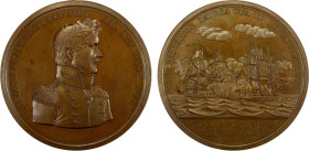 UNITED STATES: AE medal, 1814, Julian-NA-20, 65mm gilt bronze plain-edged medal by Moritz Fürst for the Victory of Captain Johnston Blakeley in the Na...
