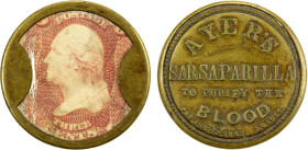 UNITED STATES: 3 cent encased postage, ND (1863), HB-30, EP-34A, Ayer's Sarsaparilla, Lowell, Massachusetts, plain frame, Medium AYER'S, mica crazed, ...