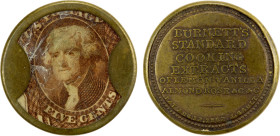 UNITED STATES: 5 cent encased postage, ND (1863), HB-83, EP-70, Burnett's Standard Cooking Extracts, Boston, Massachusetts, mica is crazed, nice red-b...
