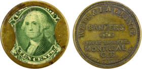 UNITED STATES (CANADA): 10 cent encased postage, ND (1863), HB-233, EP-177, Weir and Larminie, Montreal, Quebec, Canada, mica slightly crazed, average...