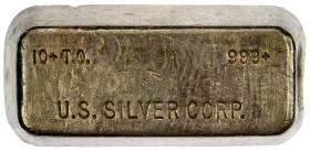 UNITED STATES: AR ingot (317.27g), vintage ten troy ounce silver bar stamped U.S. SILVER CORP. / 10 * T.O. / 999*, VF. The vintage silver bar collecto...