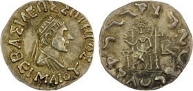 BACTRIA: Hermaios, ca. 90-70 BC, AR drachm (2.46g), Bop-3A, lifetime issue; diademed and draped, bust right // Zeus enthroned, radiate head, holding s...