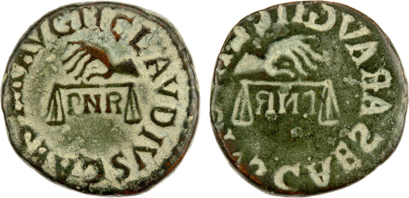 ROMAN EMPIRE: Claudius, 41-55 AD, AE quadrans (2.90g), Rome, RIC-85ff, hand left...