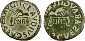 ROMAN EMPIRE: Claudius, 41-55 AD, AE quadrans (2.90g), Rome, RIC-85ff, hand left, holding pair of scales, PNR below, TI CLAVDIVS CAESAR AVG, near-full...