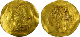 BYZANTINE EMPIRE: John II Comnenus, 1118-1143, AV hyperpyron (4.21g), Constantinople, S-1940, Christ enthroned, with legend +KERONΘEI around // the Vi...