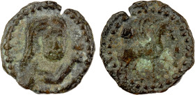 NAKHSHEB: Anonymous, 6th/7th century, AE unit (1.03g), Kochnev/Baratova class C4, cf. Zeno-199474, long-haired bust facing slightly to the left, left ...