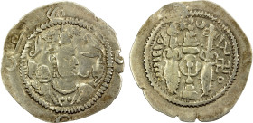 TURK YABGHUS OF TOKHARISTAN: Anonymous, ca, 600-680, AR drachm (3.10g), NM, year "25", Göbl-295; cf. Zeno-152086, Sasanian style design, derived from ...