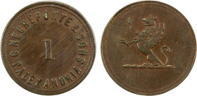 EGYPT: J.C. Negreponte & Sons, piastre token (6.70g), ND (ca. 1880?), Ford-427, 27mm bronze token, central "1" with J.C.NEGREPONTE & SONS - ALEXANDRIA...
