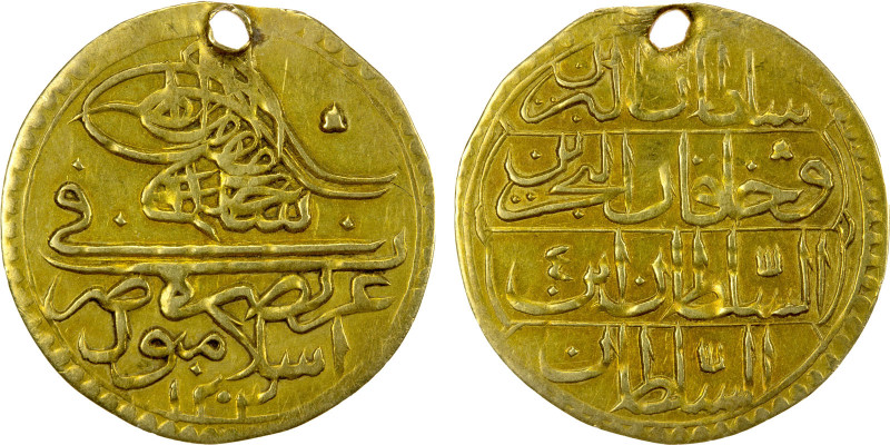 TURKEY: Selim III, 1789-1807, AV zeri mahbub (2.24g), Islambul, AH1203 year 4, K...