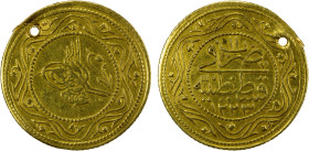 TURKEY: Mahmud II, 1808-1839, AV 2 rumi altin (4.61g), Kostantiniye, AH1223 year 11, KM-614, pierced, bold VF.

Estimate: USD 300 - 350