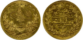 TURKEY: Abdul Hamid II, 1876-1909, AV 25 kurush, Kostantiniye, AH1293 year 31, KM-729, AU.

Estimate: USD 120 - 150