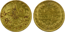 TURKEY: Abdul Hamid II, 1876-1909, AV 50 kurush, Kostantiniye, AH1293 year 32, KM-731, EF.

Estimate: USD 240 - 260