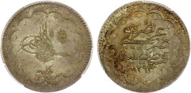 TURKEY: Abdul Hamid II, 1876-1909, AR 10 kurush, Kostantiniye, AH1293 year 13, KM-738, lustrous with light smoky toning, a choice mint state example a...